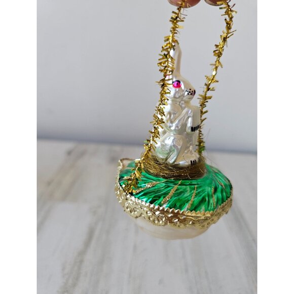 Vintage inge glas rabbit bunny easter Basket ornament RARE glass Xmas tree - Picture 2 of 8
